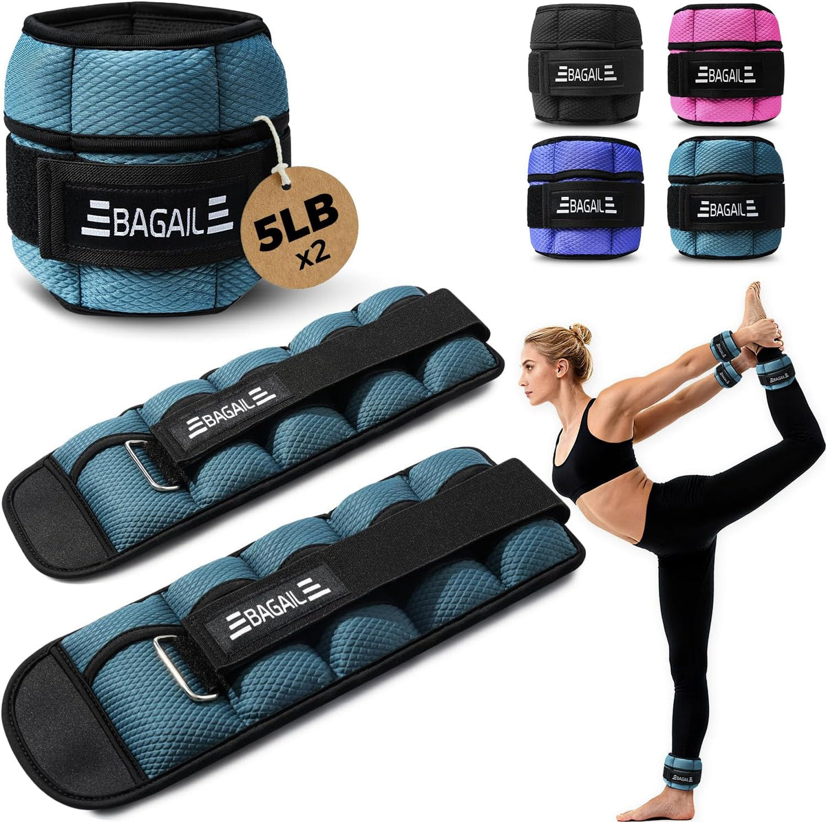 Ankle Wrist Weights for Women & Men, Set of 2 (Available in 0.5/1/2/3/4/5 lb Each), Wearable Leg Arm Weights with Sleek Design & Secure Fit for Walking, Running, Pilates, Home Fitness