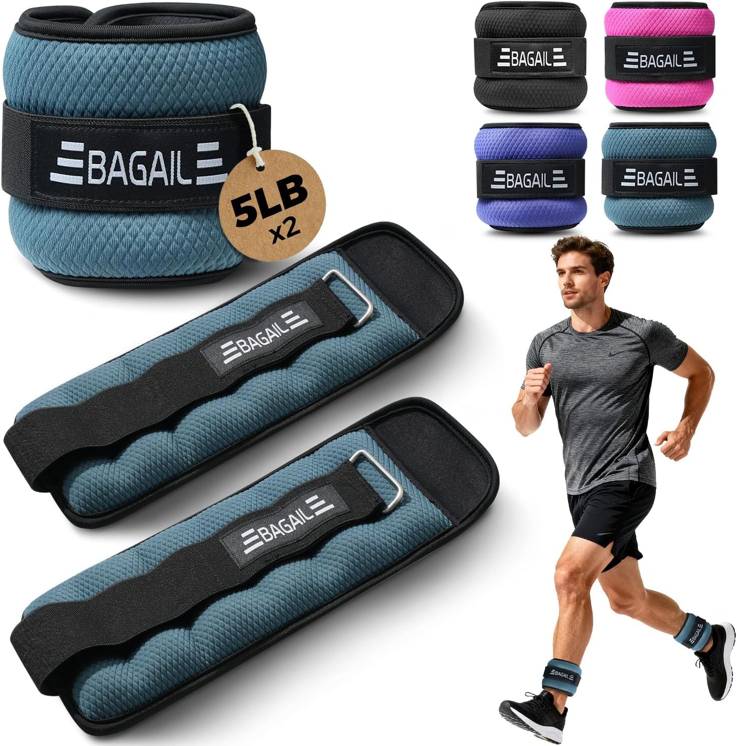 Ankle Wrist Weights for Women & Men, Set of 2 (Available in 0.5/1/2/3/4/5 lb Each), Wearable Leg Arm Weights with Sleek Design & Secure Fit for Walking, Running, Pilates, Home Fitness