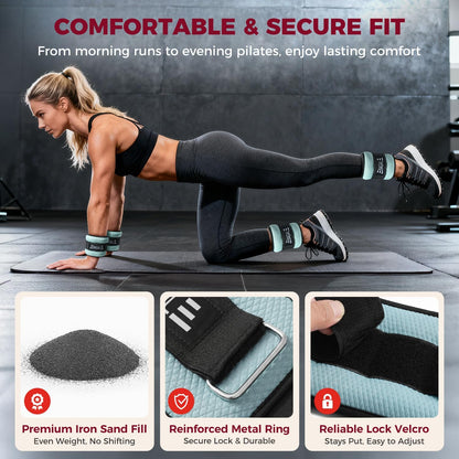 Ankle Wrist Weights for Women & Men, Set of 2 (Available in 0.5/1/2/3/4/5 lb Each), Wearable Leg Arm Weights with Sleek Design & Secure Fit for Walking, Running, Pilates, Home Fitness