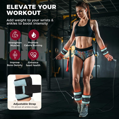 Ankle Wrist Weights for Women & Men, Set of 2 (Available in 0.5/1/2/3/4/5 lb Each), Wearable Leg Arm Weights with Sleek Design & Secure Fit for Walking, Running, Pilates, Home Fitness