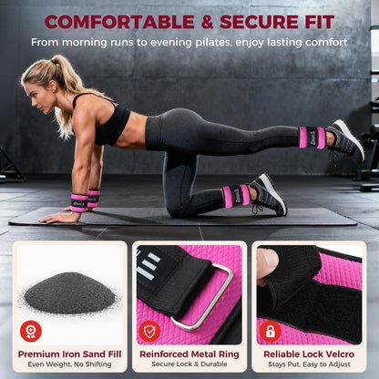 Ankle Wrist Weights for Women & Men, Set of 2 (Available in 0.5/1/2/3/4/5 lb Each), Wearable Leg Arm Weights with Sleek Design & Secure Fit for Walking, Running, Pilates, Home Fitness