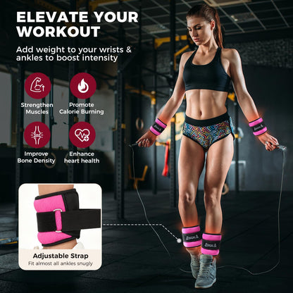 Ankle Wrist Weights for Women & Men, Set of 2 (Available in 0.5/1/2/3/4/5 lb Each), Wearable Leg Arm Weights with Sleek Design & Secure Fit for Walking, Running, Pilates, Home Fitness