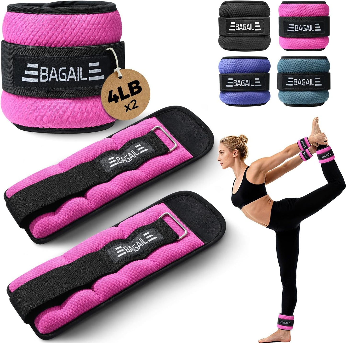 Ankle Wrist Weights for Women & Men, Set of 2 (Available in 0.5/1/2/3/4/5 lb Each), Wearable Leg Arm Weights with Sleek Design & Secure Fit for Walking, Running, Pilates, Home Fitness
