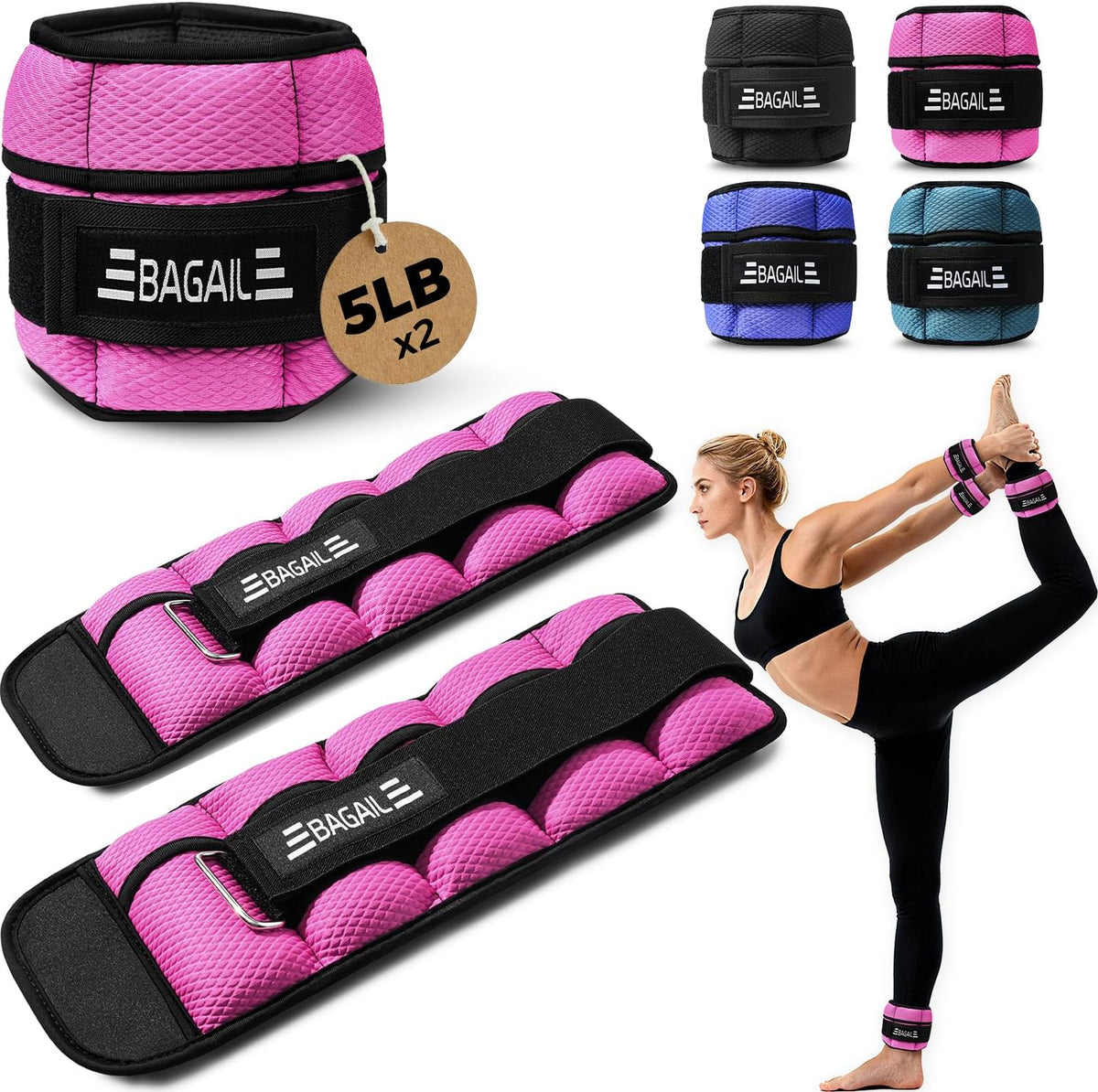 Ankle Wrist Weights for Women & Men, Set of 2 (Available in 0.5/1/2/3/4/5 lb Each), Wearable Leg Arm Weights with Sleek Design & Secure Fit for Walking, Running, Pilates, Home Fitness