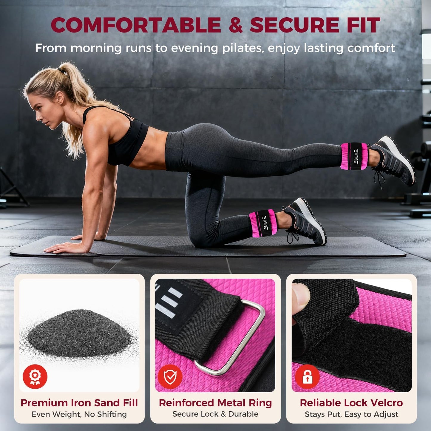 Ankle Wrist Weights for Women & Men, Set of 2 (Available in 0.5/1/2/3/4/5 lb Each), Wearable Leg Arm Weights with Sleek Design & Secure Fit for Walking, Running, Pilates, Home Fitness