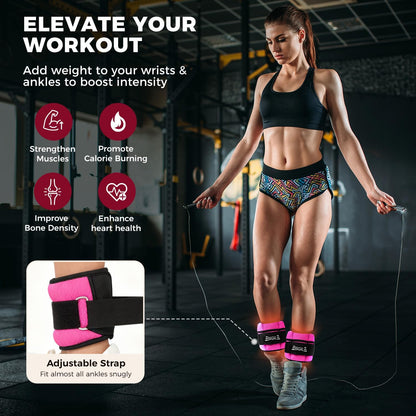Ankle Wrist Weights for Women & Men, Set of 2 (Available in 0.5/1/2/3/4/5 lb Each), Wearable Leg Arm Weights with Sleek Design & Secure Fit for Walking, Running, Pilates, Home Fitness