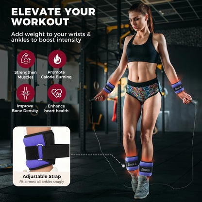 Ankle Wrist Weights for Women & Men, Set of 2 (Available in 0.5/1/2/3/4/5 lb Each), Wearable Leg Arm Weights with Sleek Design & Secure Fit for Walking, Running, Pilates, Home Fitness