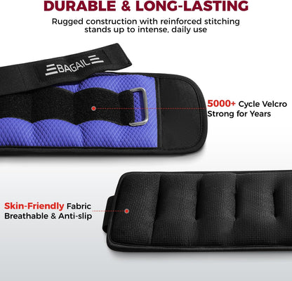 Ankle Wrist Weights for Women & Men, Set of 2 (Available in 0.5/1/2/3/4/5 lb Each), Wearable Leg Arm Weights with Sleek Design & Secure Fit for Walking, Running, Pilates, Home Fitness