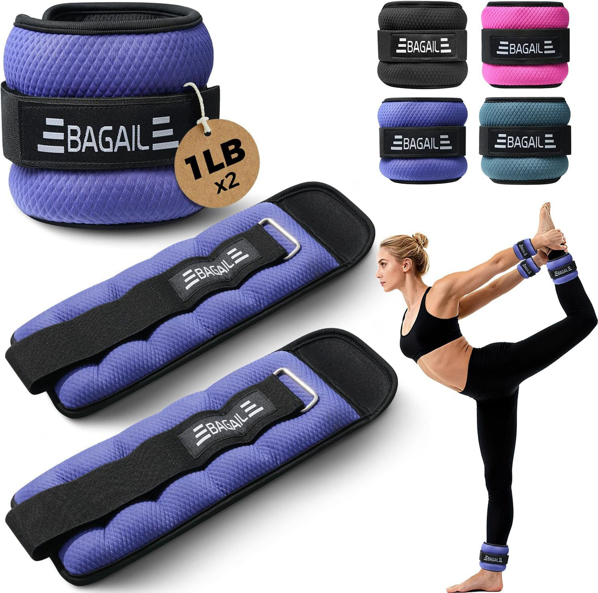 Ankle Wrist Weights for Women & Men, Set of 2 (Available in 0.5/1/2/3/4/5 lb Each), Wearable Leg Arm Weights with Sleek Design & Secure Fit for Walking, Running, Pilates, Home Fitness