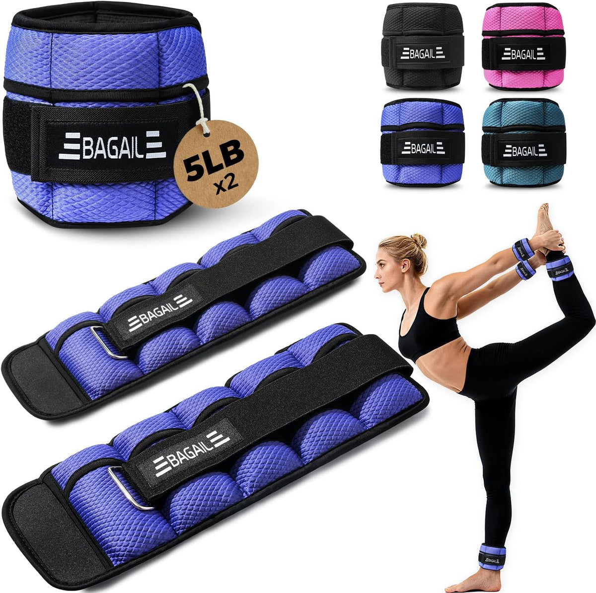 Ankle Wrist Weights for Women & Men, Set of 2 (Available in 0.5/1/2/3/4/5 lb Each), Wearable Leg Arm Weights with Sleek Design & Secure Fit for Walking, Running, Pilates, Home Fitness