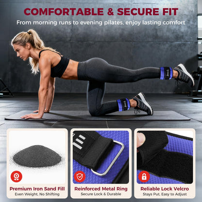 Ankle Wrist Weights for Women & Men, Set of 2 (Available in 0.5/1/2/3/4/5 lb Each), Wearable Leg Arm Weights with Sleek Design & Secure Fit for Walking, Running, Pilates, Home Fitness