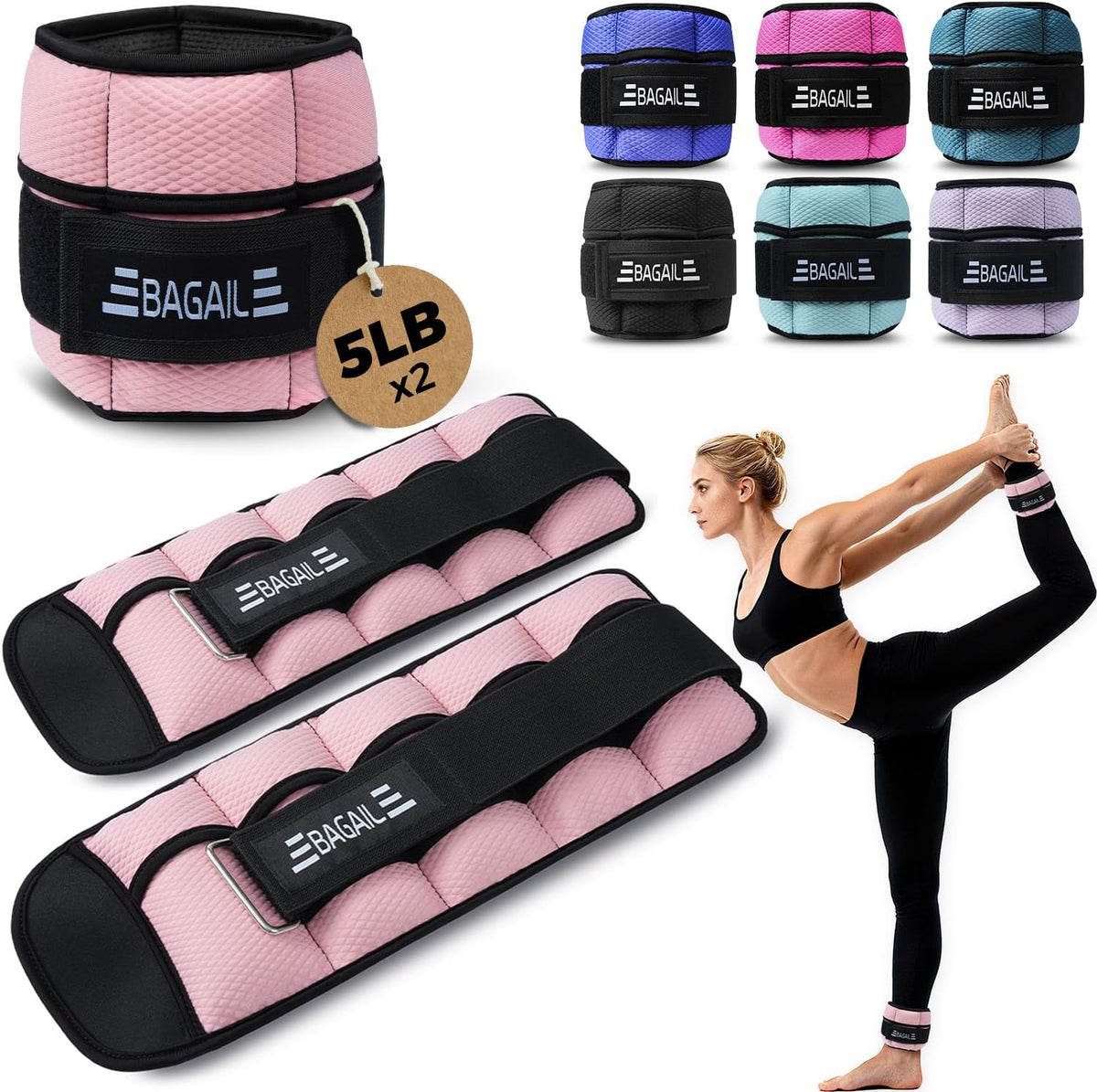 Ankle Wrist Weights for Women & Men, Set of 2 (Available in 0.5/1/2/3/4/5 lb Each), Wearable Leg Arm Weights with Sleek Design & Secure Fit for Walking, Running, Pilates, Home Fitness
