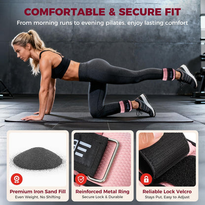Ankle Wrist Weights for Women & Men, Set of 2 (Available in 0.5/1/2/3/4/5 lb Each), Wearable Leg Arm Weights with Sleek Design & Secure Fit for Walking, Running, Pilates, Home Fitness