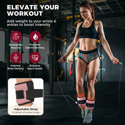Ankle Wrist Weights for Women & Men, Set of 2 (Available in 0.5/1/2/3/4/5 lb Each), Wearable Leg Arm Weights with Sleek Design & Secure Fit for Walking, Running, Pilates, Home Fitness