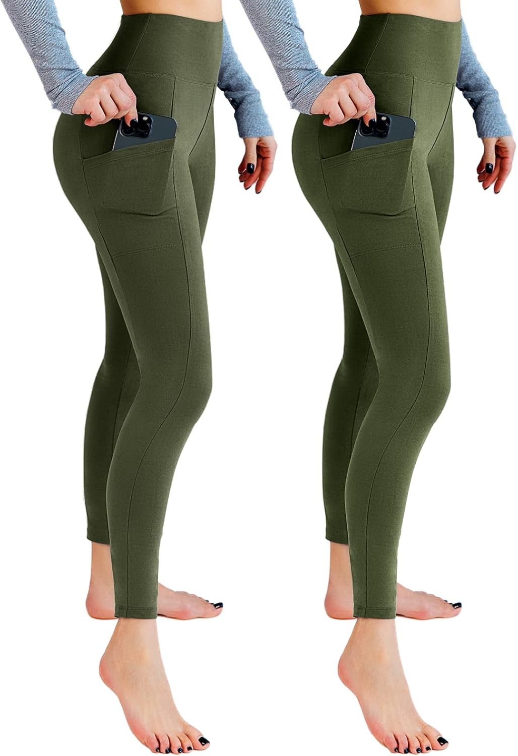 2 Pack Leggings with Pockets for Women, High Waisted Soft Leggings for Yoga Gym