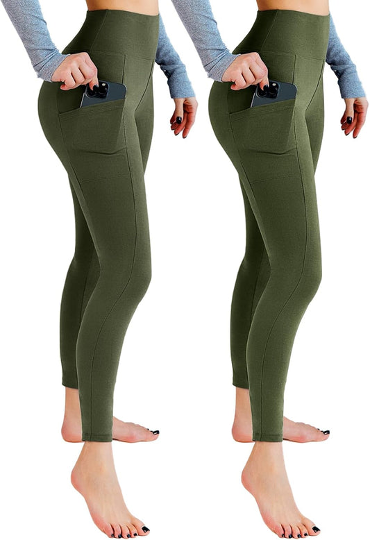 2 Pack Leggings with Pockets for Women, High Waisted Soft Leggings for Yoga Gym