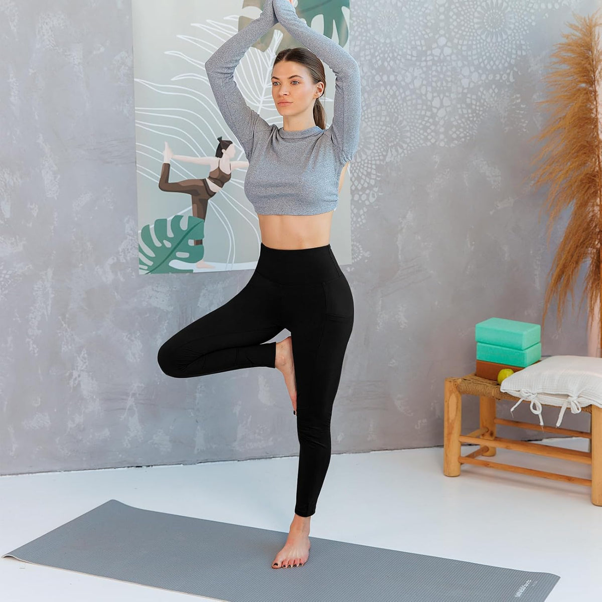 2 Pack Leggings with Pockets for Women, High Waisted Soft Leggings for Yoga Gym