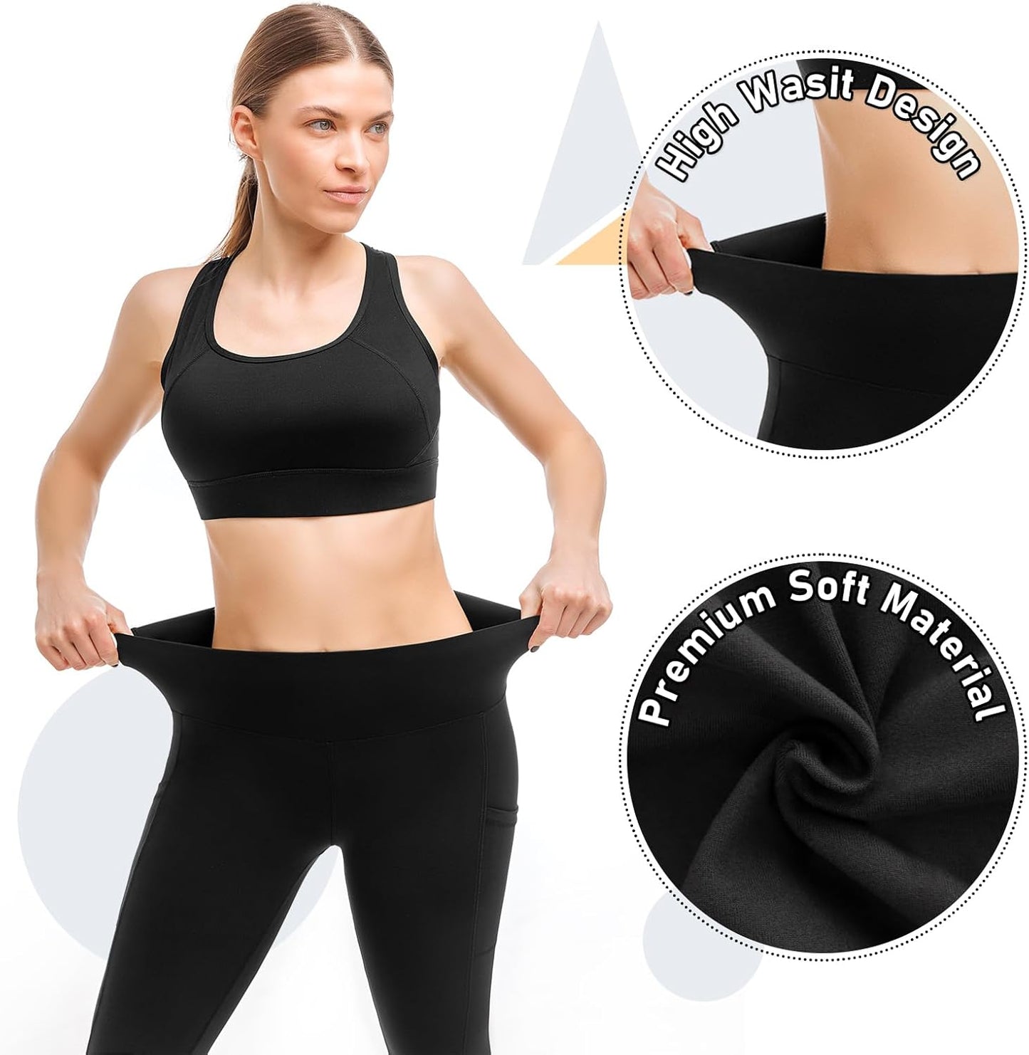 2 Pack Leggings with Pockets for Women, High Waisted Soft Leggings for Yoga Gym