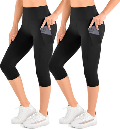 2 Pack Leggings with Pockets for Women, High Waisted Soft Leggings for Yoga Gym