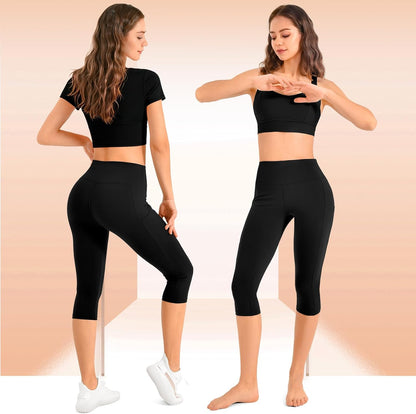 2 Pack Leggings with Pockets for Women, High Waisted Soft Leggings for Yoga Gym