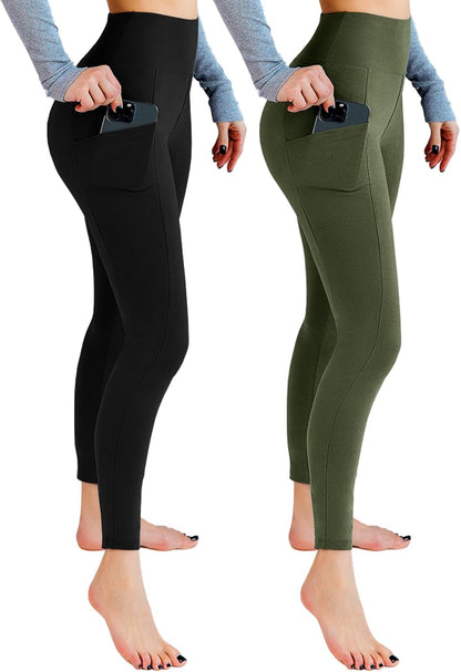 2 Pack Leggings with Pockets for Women, High Waisted Soft Leggings for Yoga Gym