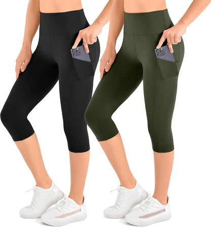 2 Pack Leggings with Pockets for Women, High Waisted Soft Leggings for Yoga Gym