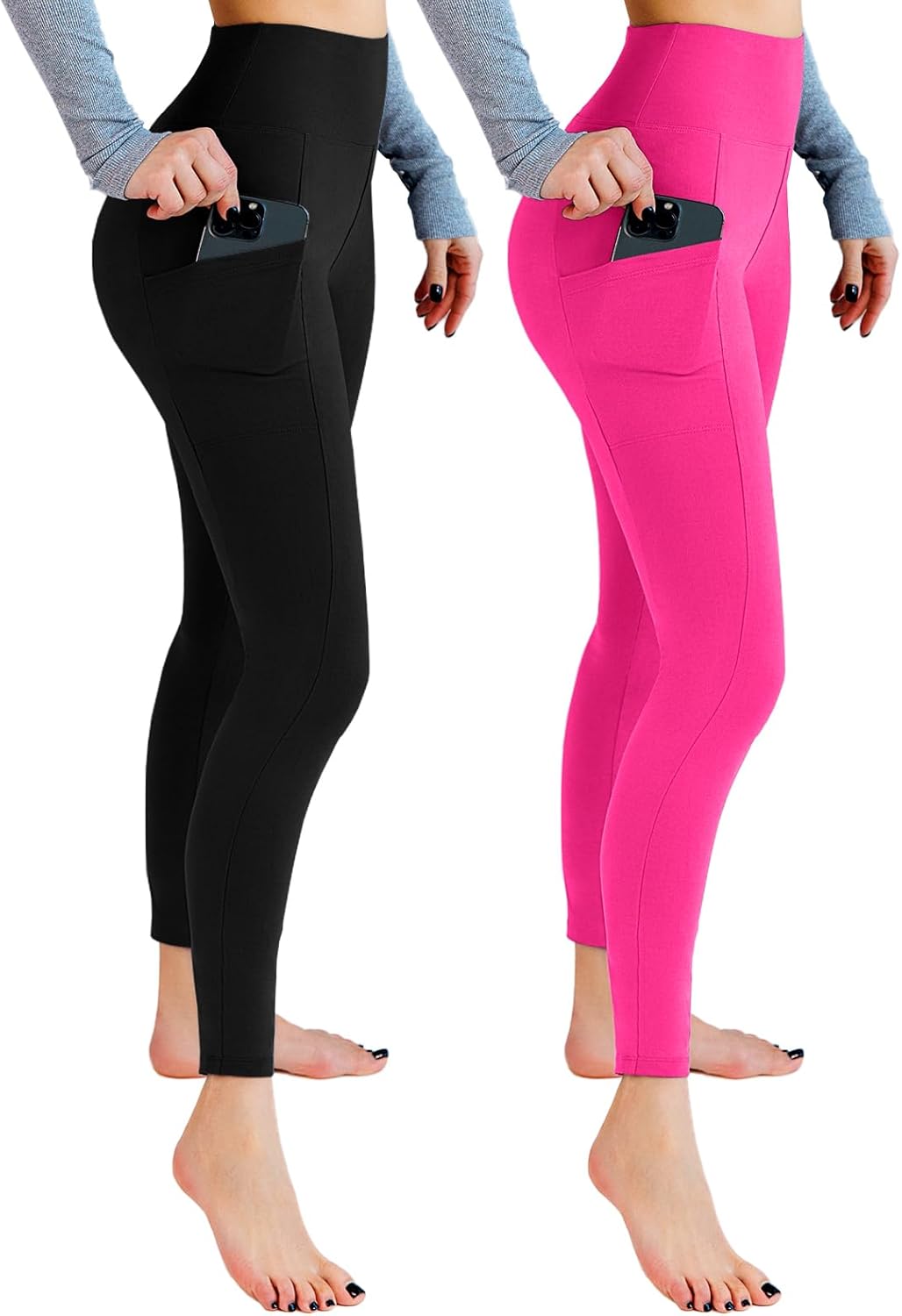 2 Pack Leggings with Pockets for Women, High Waisted Soft Leggings for Yoga Gym