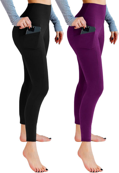 2 Pack Leggings with Pockets for Women, High Waisted Soft Leggings for Yoga Gym