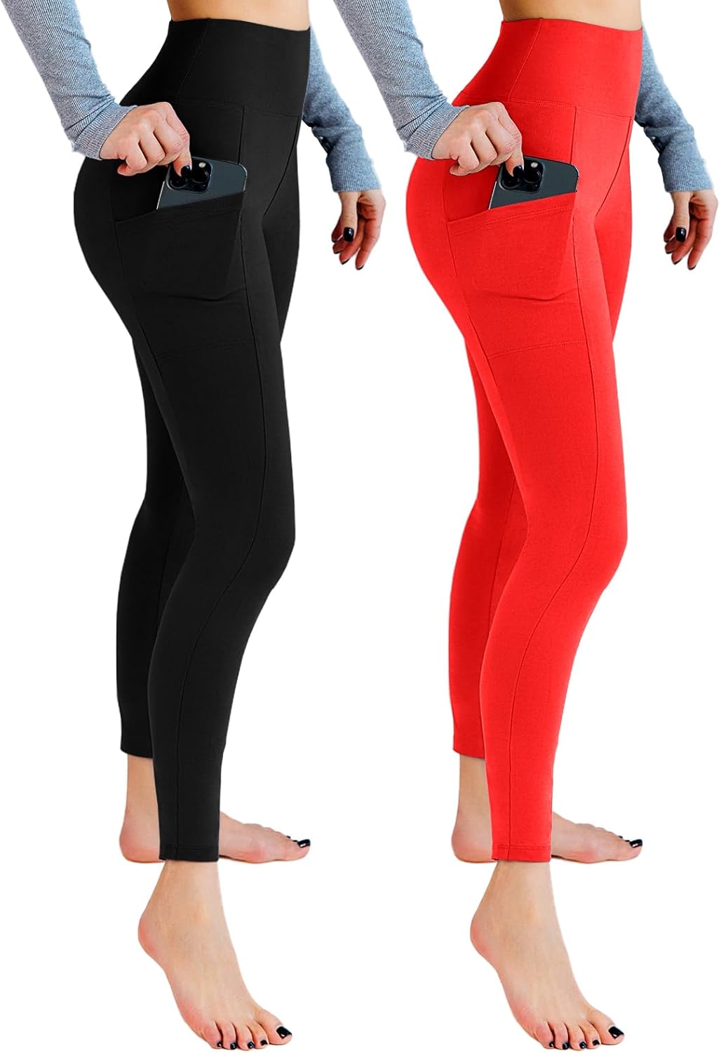 2 Pack Leggings with Pockets for Women, High Waisted Soft Leggings for Yoga Gym
