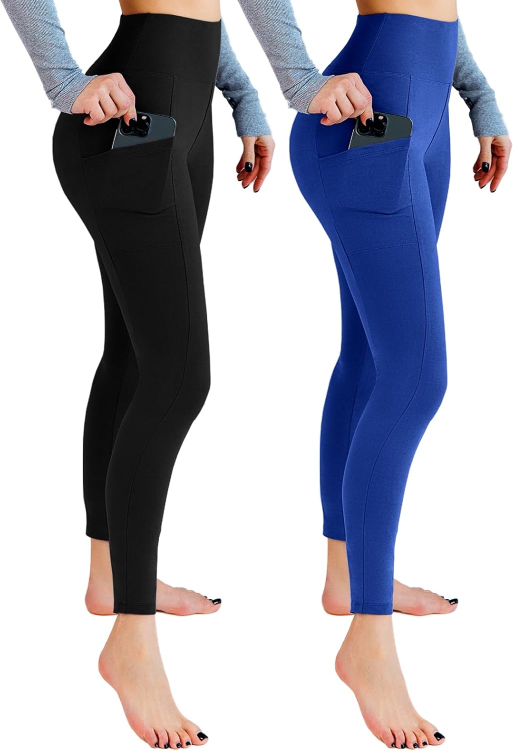 2 Pack Leggings with Pockets for Women, High Waisted Soft Leggings for Yoga Gym