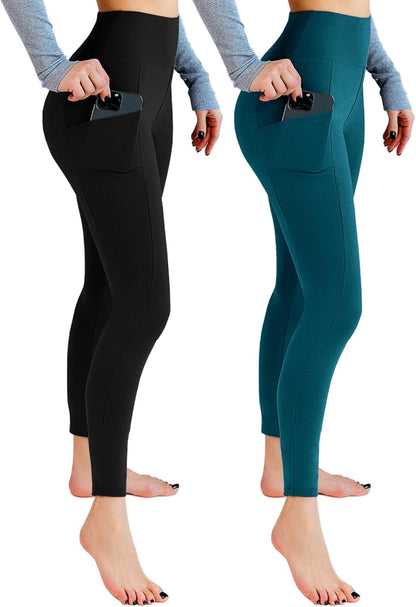 2 Pack Leggings with Pockets for Women, High Waisted Soft Leggings for Yoga Gym