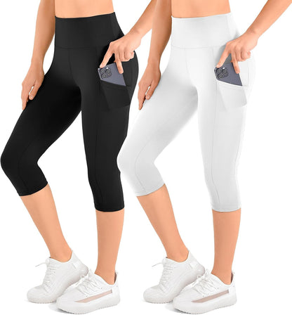2 Pack Leggings with Pockets for Women, High Waisted Soft Leggings for Yoga Gym