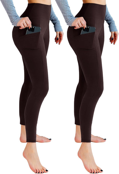 2 Pack Leggings with Pockets for Women, High Waisted Soft Leggings for Yoga Gym