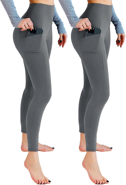 2 Pack Leggings with Pockets for Women, High Waisted Soft Leggings for Yoga Gym