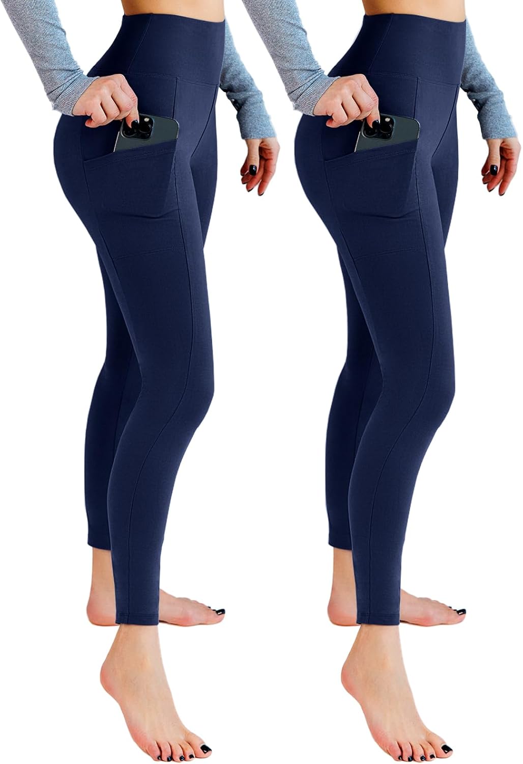 2 Pack Leggings with Pockets for Women, High Waisted Soft Leggings for Yoga Gym