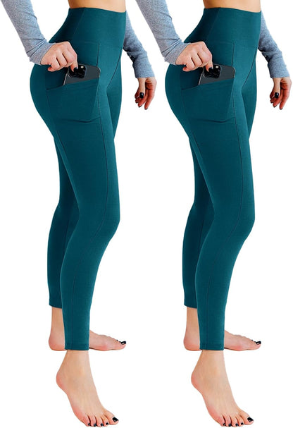 2 Pack Leggings with Pockets for Women, High Waisted Soft Leggings for Yoga Gym