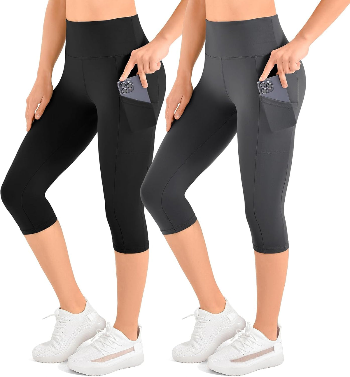 2 Pack Leggings with Pockets for Women, High Waisted Soft Leggings for Yoga Gym