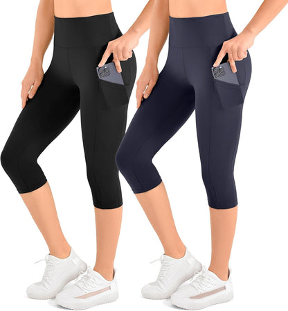 2 Pack Leggings with Pockets for Women, High Waisted Soft Leggings for Yoga Gym