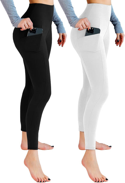 2 Pack Leggings with Pockets for Women, High Waisted Soft Leggings for Yoga Gym