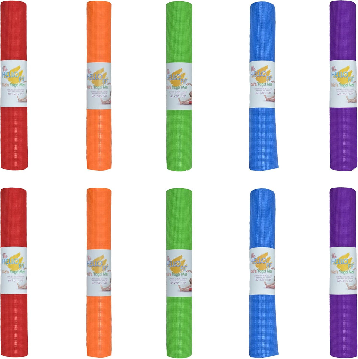 Bulk Kids Yoga Mats, 10 Pack, 60x24 in, 4mm