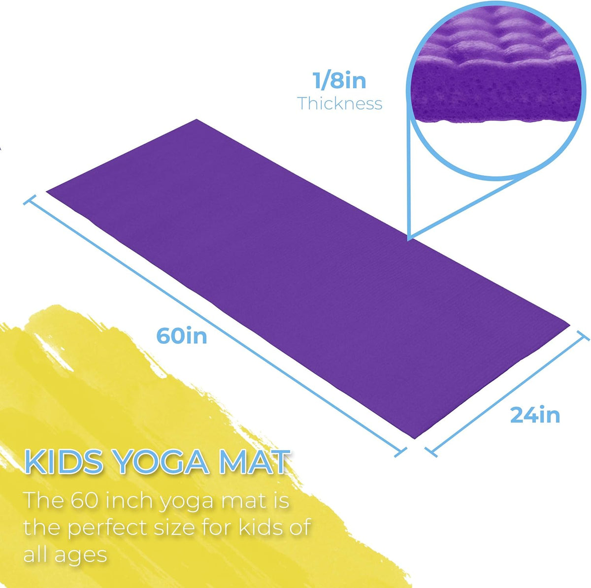 Bulk Kids Yoga Mats, 10 Pack, 60x24 in, 4mm