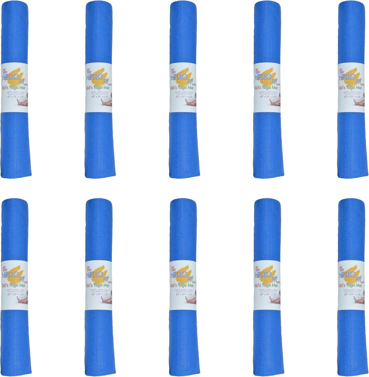 Bulk Kids Yoga Mats, 10 Pack, 60x24 in, 4mm