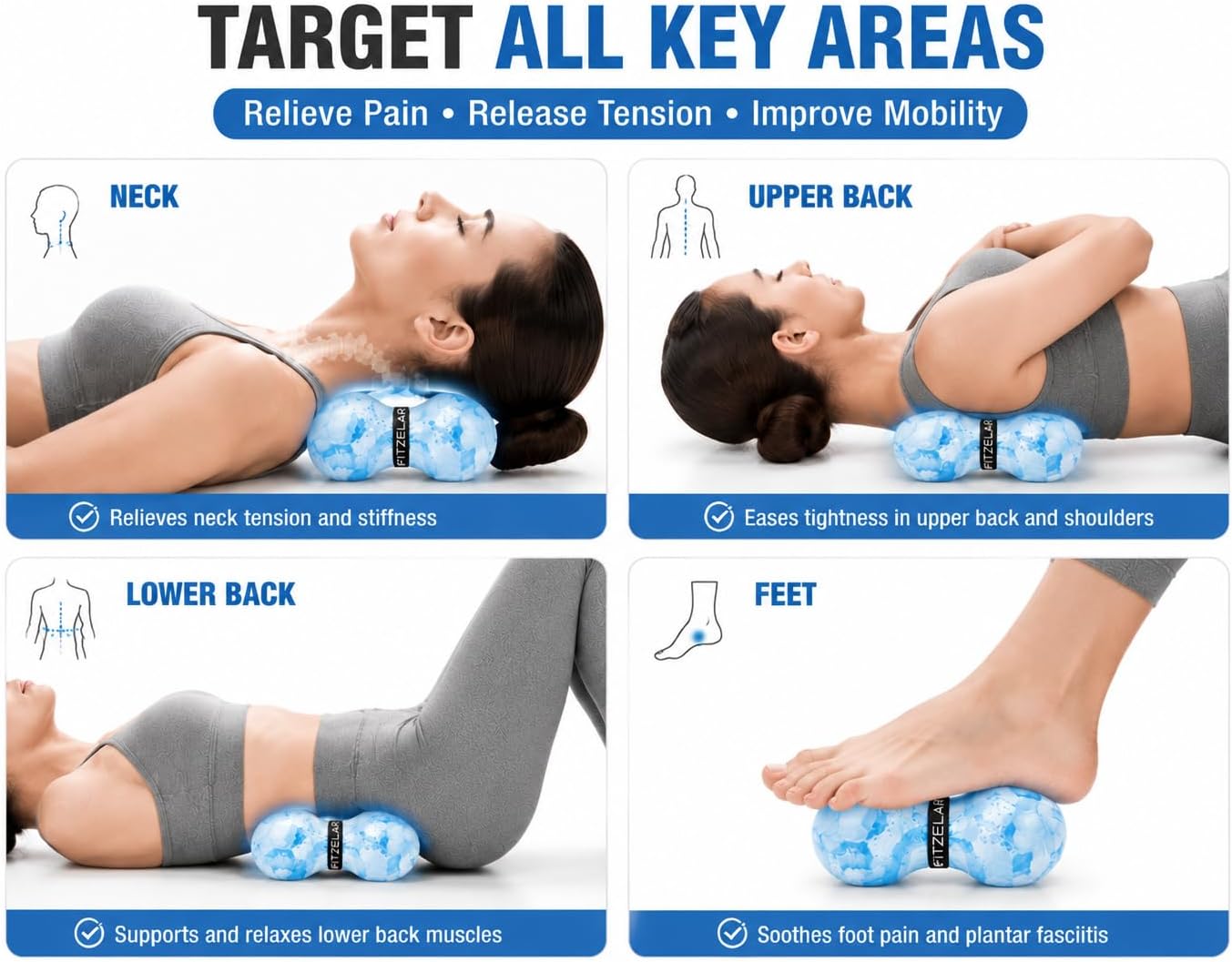 Double Lacrosse Massage Ball for Myofascial Release, Quality Certification, Massage Deep Tissue for Waist Back Feet, Trigger Point Therapy, Muscle Knots, Peanut Massage Ball for Muscle Pain