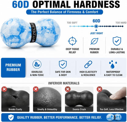 Double Lacrosse Massage Ball for Myofascial Release, Quality Certification, Massage Deep Tissue for Waist Back Feet, Trigger Point Therapy, Muscle Knots, Peanut Massage Ball for Muscle Pain