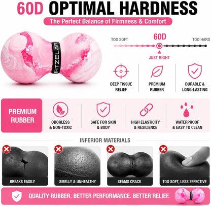 Double Lacrosse Massage Ball for Myofascial Release, Quality Certification, Massage Deep Tissue for Waist Back Feet, Trigger Point Therapy, Muscle Knots, Peanut Massage Ball for Muscle Pain