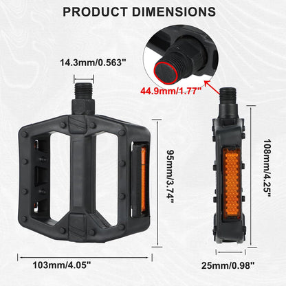 Universal Bike Pedals 9/16" Nylon Lightweight Non-Slip Bicycle Platform Pedals, Easy to Install, Fit Most Adult Mountain Bikes MTB, Durable Design