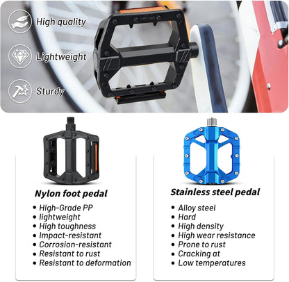 Universal Bike Pedals 9/16" Nylon Lightweight Non-Slip Bicycle Platform Pedals, Easy to Install, Fit Most Adult Mountain Bikes MTB, Durable Design