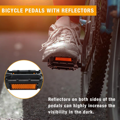 Universal Bike Pedals 9/16" Nylon Lightweight Non-Slip Bicycle Platform Pedals, Easy to Install, Fit Most Adult Mountain Bikes MTB, Durable Design