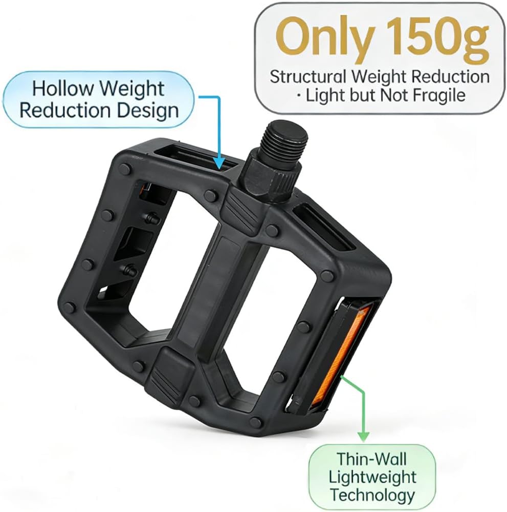 Universal Bike Pedals 9/16" Nylon Lightweight Non-Slip Bicycle Platform Pedals, Easy to Install, Fit Most Adult Mountain Bikes MTB, Durable Design