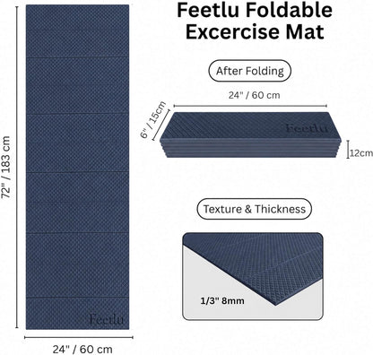 Foldable Yoga Exercise Mat, 6mm/8mm/10mm/12mm Thickness, 72 x 24 Inch - Lightweight, Anti-Slip, and Easy to Store for Yoga, Pilates, Home Workouts, and Floor Exercises
